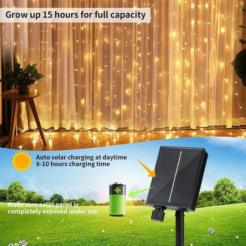 Solarne LED svjetiljke od ledenice Božićna zavjesa Vilinska svjetla Garland Daljinski vanjski za novogodišnje vjenčanje Ulični praznični dekor