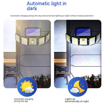 Външни слънчеви лампи 5 регулируеми глави LED светлини със сензор за движение Безжични Мощен прожектор Водоустойчив за вътрешен двор Градина
