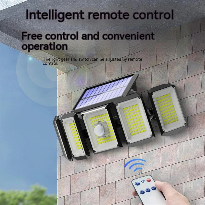 Lauko saulės šviestuvai 5 reguliuojamos galvutės LED judesio jutiklio lemputės belaidžiai galingas prožektorius, atsparus vandeniui vidinio kiemo sodui