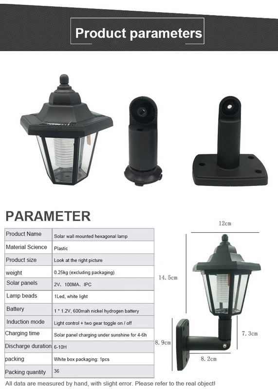 Solarna led svjetiljka Retro šesterokutna vodootporna vanjska veleprodajna vrtna dekoracija Zidna svjetiljka Solarni svijećnjak Led rasvjetne svjetiljke Solarna svjetiljka