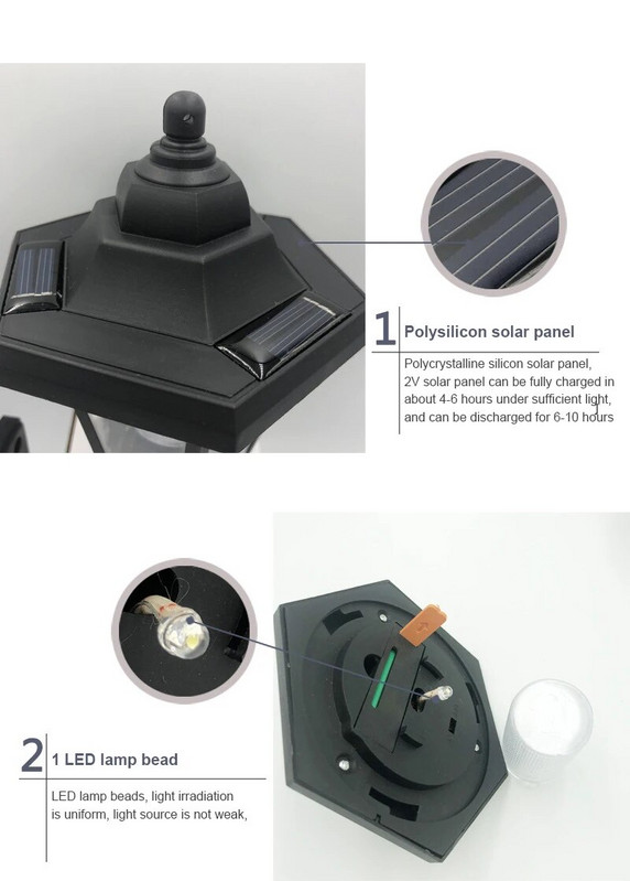 Solarna led svjetiljka Retro šesterokutna vodootporna vanjska veleprodajna vrtna dekoracija Zidna svjetiljka Solarni svijećnjak Led rasvjetne svjetiljke Solarna svjetiljka
