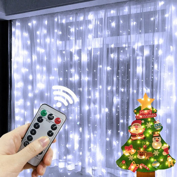 3M LED USB завеса за завеси Приказни светлини Коледен гирлянд Дистанционно за Нова година 2024 Парти Градина Домашна сватбена украса