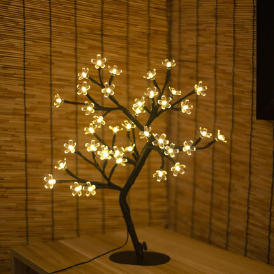 48 LED Cherry Blossom öövalgusti kristalllillega soe valge laualamp USB-ga, mida saab kasutada koduse magamistoa peo pulmade jaoks