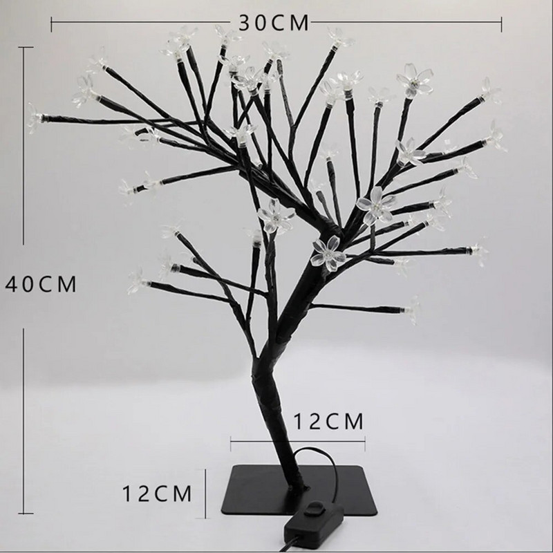 48 LED vyšnių žiedų nakties šviesos krištolinė gėlė šiltai balta stalinė lempa USB, skirta namų miegamojo vakarėliui, vestuvių biuro dekoravimui