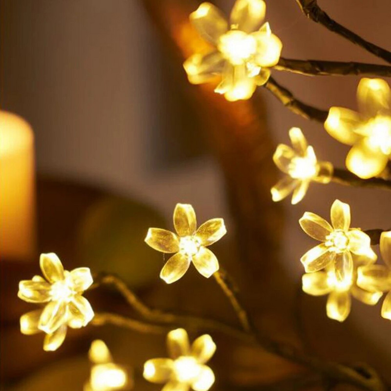 48 LED vyšnių žiedų nakties šviesos krištolinė gėlė šiltai balta stalinė lempa USB, skirta namų miegamojo vakarėliui, vestuvių biuro dekoravimui