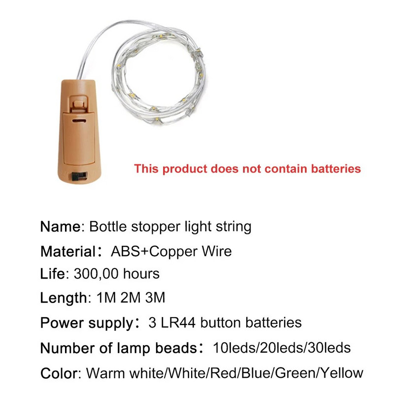 1M 2M 3M Svjetlo za bocu vina s plutenim LED svjetlima na vijencu Božićno drvce Dekoracija za svadbene zabave Svjetla za boce