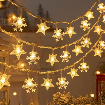 Снежинка LED Струнна светлина Звезда Кристална крушка Фея Светлинен гирлянд Новогодишна Коледна елха Декор Орнамент Коледни подаръци
