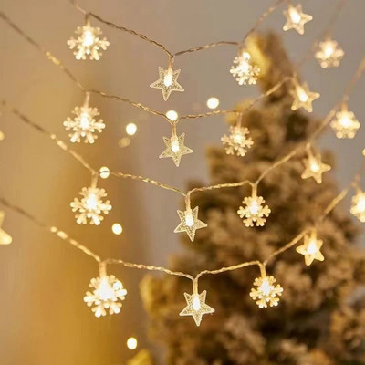 3M/6M/10M LED húr csillag hópehely golyófüzér karácsonyi lámpák USB/elemes vízálló tündérfények gyomláló dekoráció