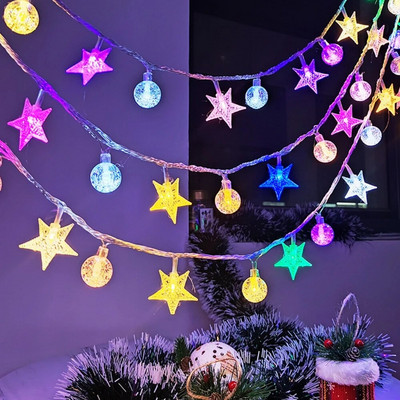 3M/6M/10M LED húr csillag hópehely golyófüzér karácsonyi lámpák USB/elemes vízálló tündérfények gyomláló dekoráció