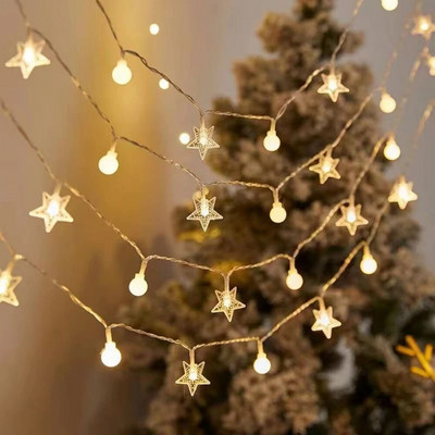 3M/6M/10M LED húr csillag hópehely golyófüzér karácsonyi lámpák USB/elemes vízálló tündérfények gyomláló dekoráció