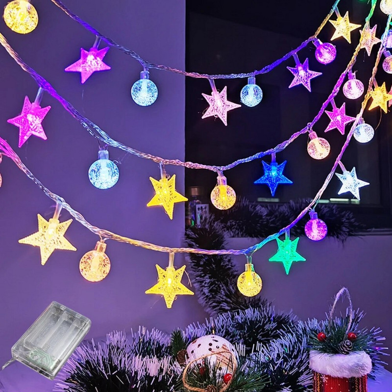 3M/6M/10M LED húr csillag hópehely golyófüzér karácsonyi lámpák USB/elemes vízálló tündérfények gyomláló dekoráció
