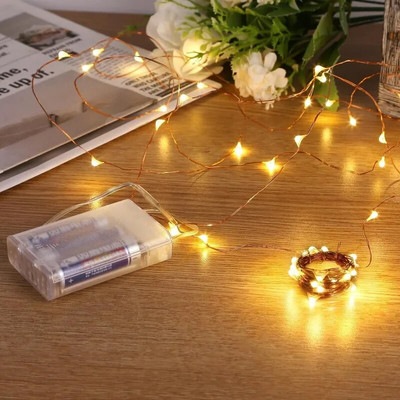 10/20/30M Fairy Lights Χάλκινο σύρμα ασημί Κουτί μπαταρίας LED String φωτάκια για Χριστουγεννιάτικη Διακόσμηση Γάμου Κρεβατοκάμαρας