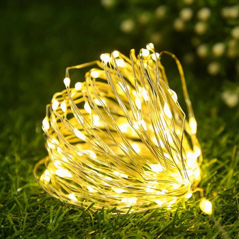 10M LED светлини от медна жица Захранван от батерии гирлянд Фея Светещи струни за празнична коледна украса за сватбено тържество