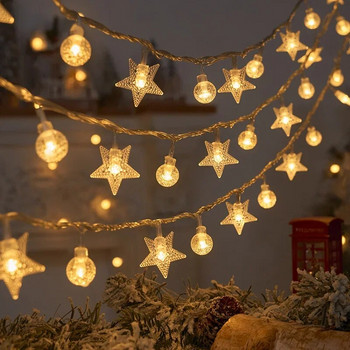 1,5/3M Χριστουγεννιάτικα Φωτάκια χορδών με νιφάδες χιονιού Φώτα νεράιδων Αδιάβροχη λάμπα LED κρυστάλλινη μπάλα αστέρι για διακόσμηση κήπου με χριστουγεννιάτικο δέντρο στο σπίτι
