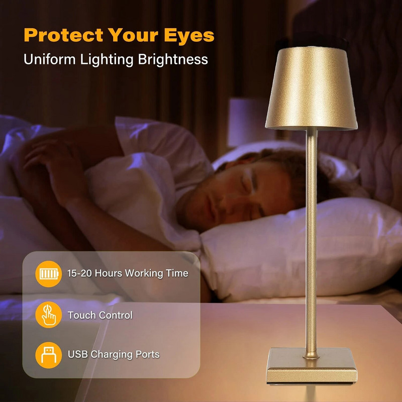 Barska stolna svjetiljka LED bežična stolna svjetiljka s prigušivanjem na dodir Prijenosna noćna svjetiljka Lampe za čitanje za terasu Restoran Dekoracija dnevne sobe