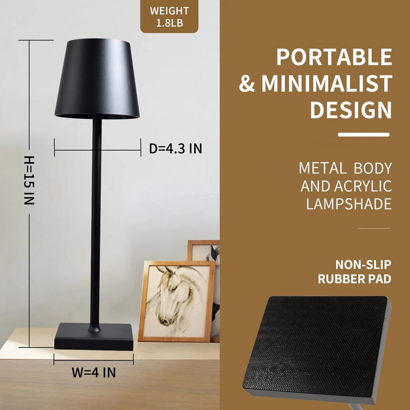 Barska stolna svjetiljka LED bežična stolna svjetiljka s prigušivanjem na dodir Prijenosna noćna svjetiljka Lampe za čitanje za terasu Restoran Dekoracija dnevne sobe