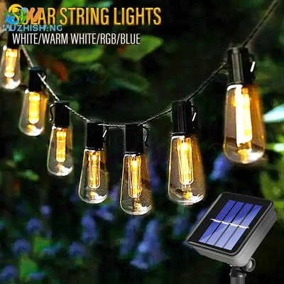 LED слънчеви струнни светлини IP65 Водоустойчива външна коледна декорация Соларна лампа Ретро празничен гирлянд Градина Сватбена парти Фея Лампа