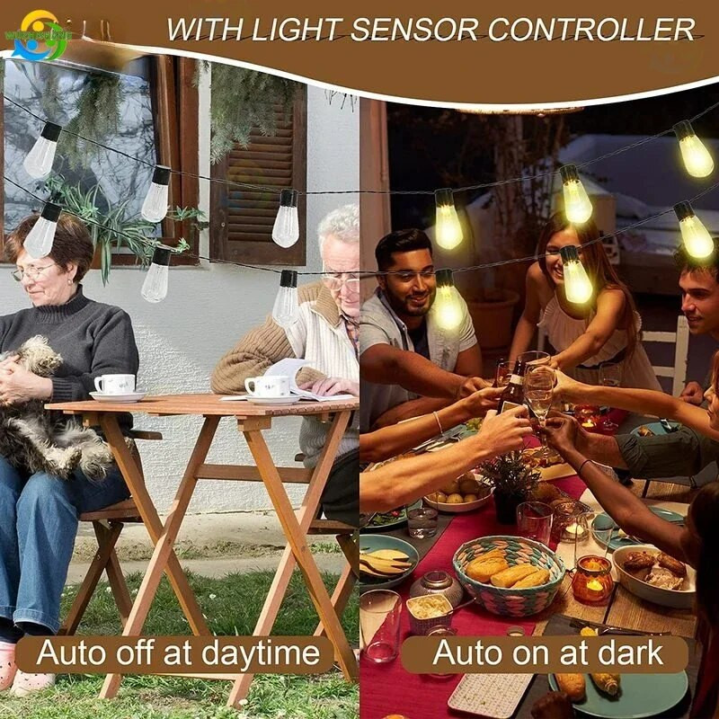 LED saulės šviesos stygos IP65 vandeniui atsparios lauko kalėdinės dekoracijos saulės lempa Retro atostogų girlianda sodo vestuvių vakarėlio fėja lempa