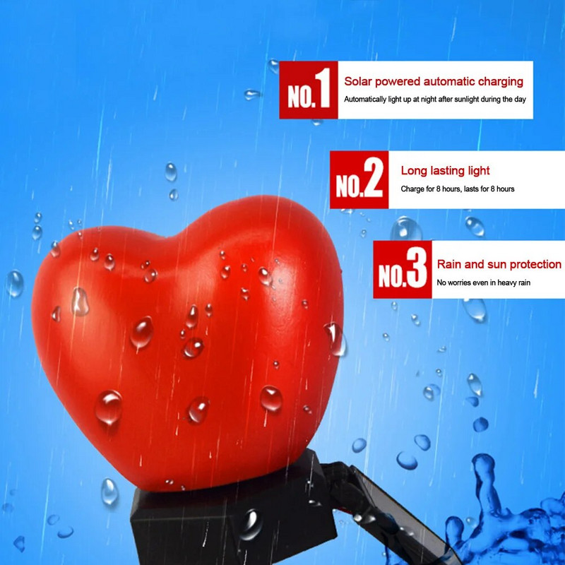 LED svjetlo u obliku srca na solarno napajanje Atmosferska svjetiljka ljubavnog srca IP65 vodootporna za vrtnu terasu za Valentinovo
