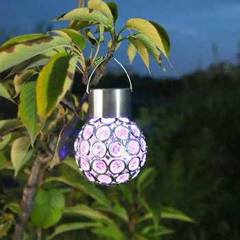 Соларен LED висящ светещ фенер Водоустойчива издълбана топка Лампа за външна градина, двор, декорация на вътрешен двор Празнична лига Слънчева светлина