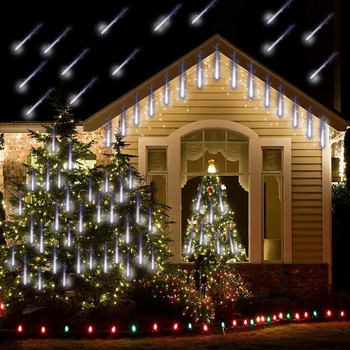 30/50cm 10 Tube Meteor Shower Rain LED String Lights Външна улична лампа Гирлянд Коледна елха Декорации Сватбена приказна градина