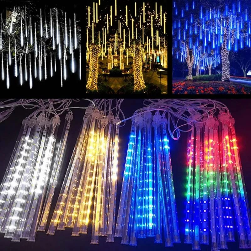 30/50cm 10 csöves Meteor Zuhany Eső LED Fénysorok Kültéri Utcai Lámpa Füzér karácsonyfadíszek Esküvői Tündérkert