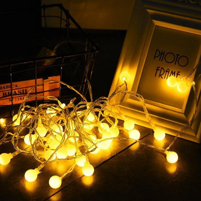2M 5M 10M Cherry Balls LED Fairy String Lights Elemes USB-vel működő füzér szilveszteri esküvői karácsonyi dekoráció kültéri szoba