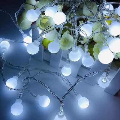 2M 5M 10M Cherry Balls LED Fairy String Lights Elemes USB-vel működő füzér szilveszteri esküvői karácsonyi dekoráció kültéri szoba