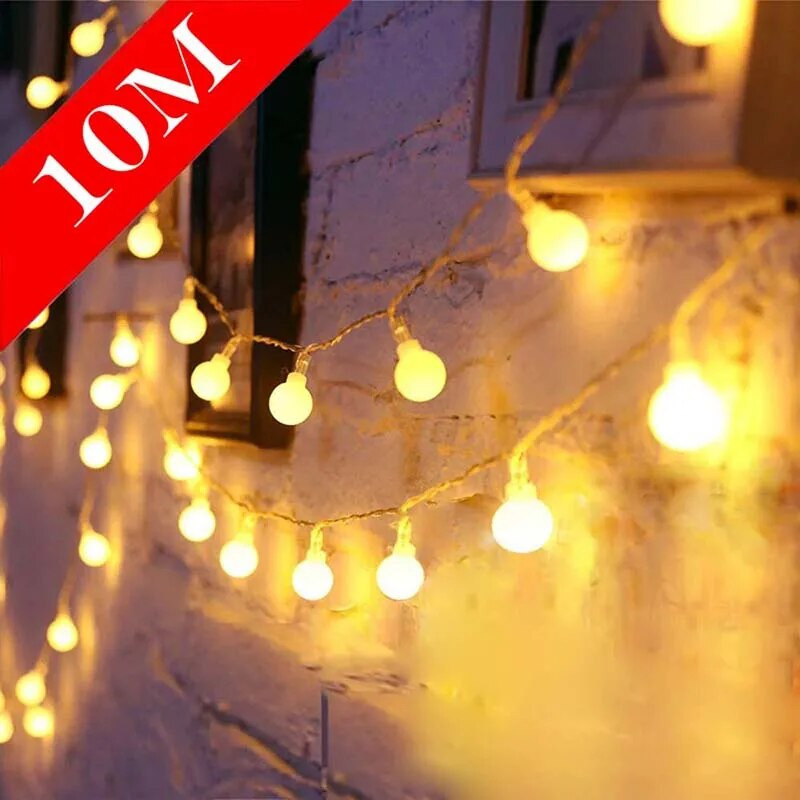 2M 5M 10M Cherry Balls LED Fairy String Lights Elemes USB-vel működő füzér szilveszteri esküvői karácsonyi dekoráció kültéri szoba