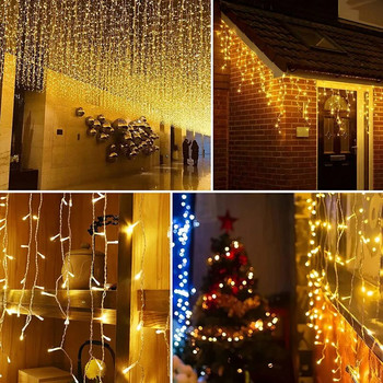 Χριστουγεννιάτικη κουρτίνα εξωτερικού χώρου Icicle String Light Droop 0,4-0,6m Γιρλάντα Φωτιστικό κουρτίνας Γιορτινή διακόσμηση για παράθυρο σπιτιού