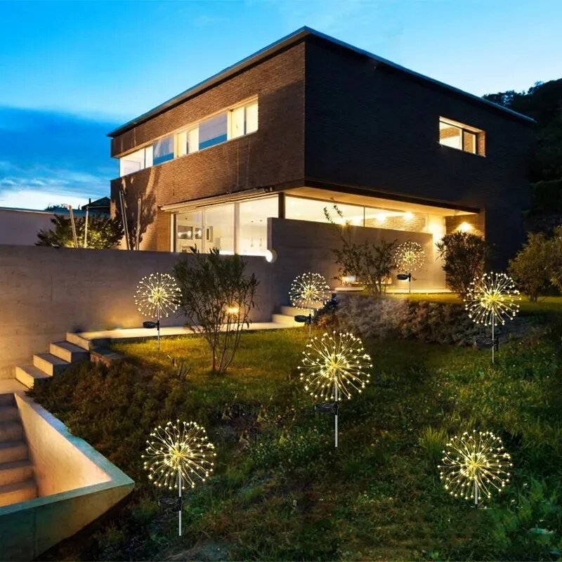 LED päikeseenergia maapinnaga ilutulestik tuled taevaga täidetud tähed vasktraat värvilised valgusnöörid välihoovi dekoratiivvalgusti