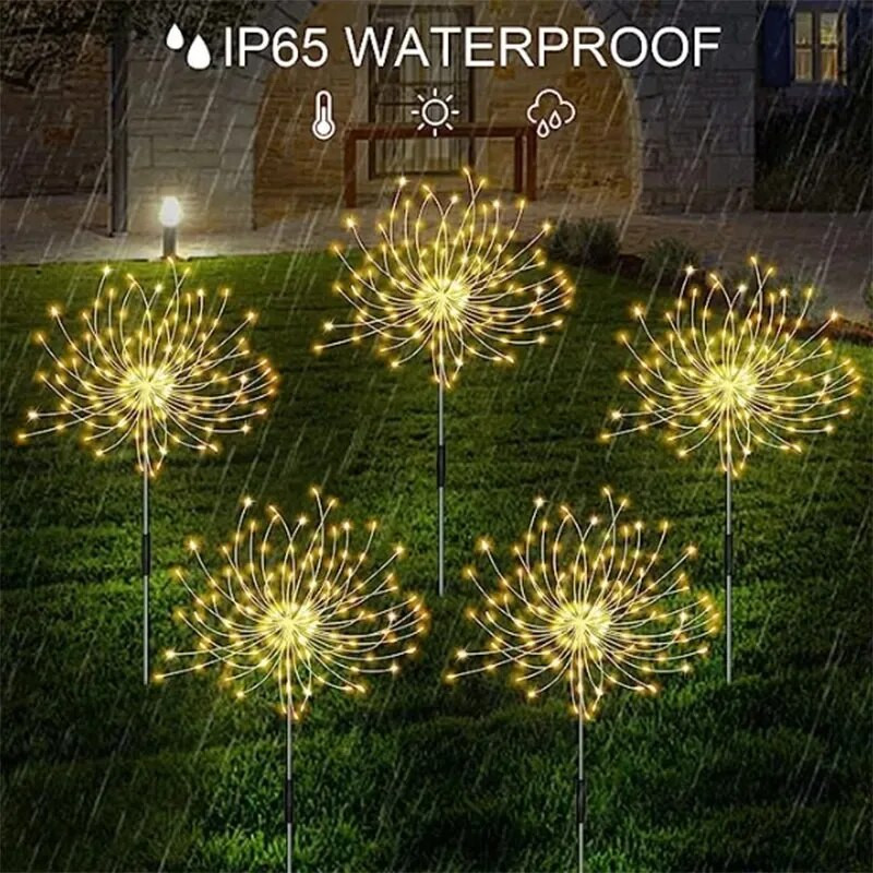 LED päikeseenergia maapinnaga ilutulestik tuled taevaga täidetud tähed vasktraat värvilised valgusnöörid välihoovi dekoratiivvalgusti