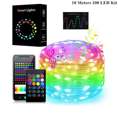 Intelligens RGB USB DC5V 5m 10m 15m 20m IP65 LED húr WS2812B IC Magic color Bluetooth APP IR Remote Christmas Light RGB barkács dekoráció
