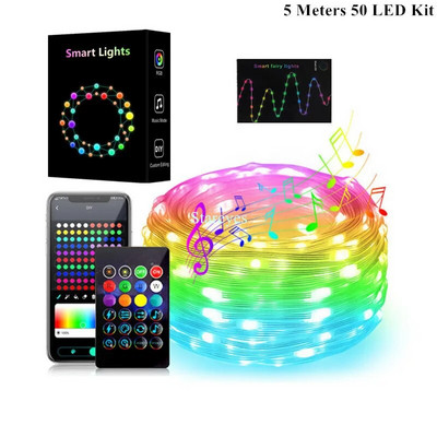 Intelligens RGB USB DC5V 5m 10m 15m 20m IP65 LED húr WS2812B IC Magic color Bluetooth APP IR Remote Christmas Light RGB barkács dekoráció