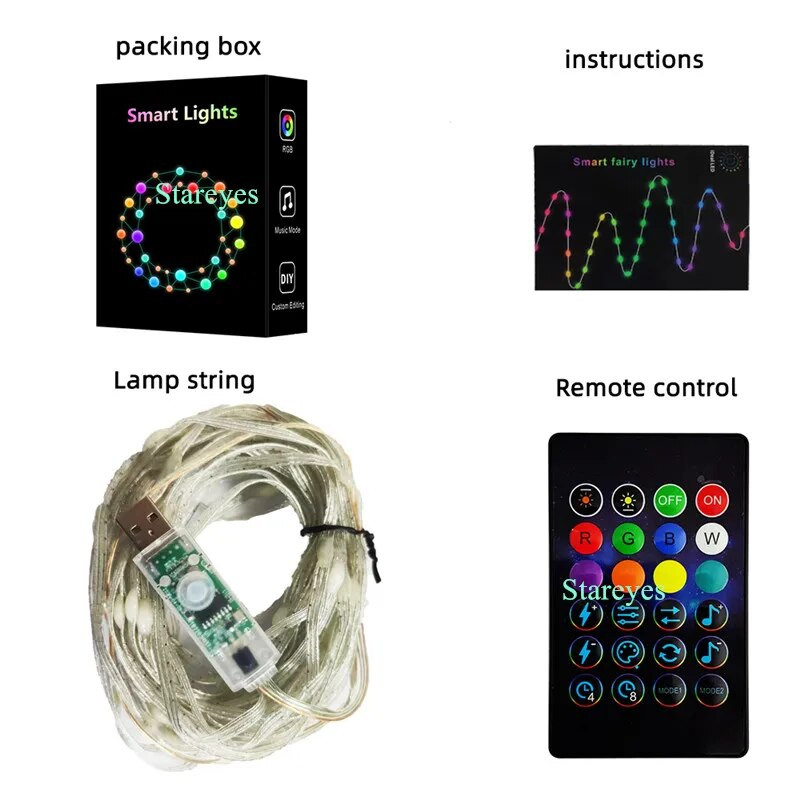 Intelligens RGB USB DC5V 5m 10m 15m 20m IP65 LED húr WS2812B IC Magic color Bluetooth APP IR Remote Christmas Light RGB barkács dekoráció