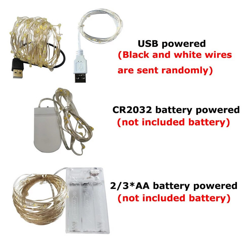 Fotografski isječci LED svjetiljke s žicama 2M 5M 10M USB vilinski vijenac na baterije Napajanje za božićno vjenčanje Dekoracija spavaće sobe