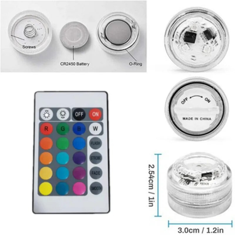 Vodootporna RGB podvodna svjetiljka s daljinskim upravljačem, podvodna noćna svjetiljka na baterije, zdjela za vazu, bazen, dekoracija vaze za zabavu