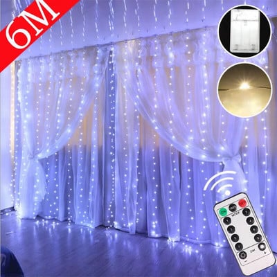 6M LED girliandos užuolaidinės lempos 8 režimų nuotolinio valdymo pultas Fairy Lights String Vestuvių Kalėdų dekoras namų Ramadano festivalio lempai