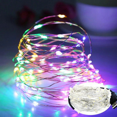 5/10 m USB захранвани Led струнни светлини Медна жица Фея гирлянд лампа Коледна украса за сватбено тържество
