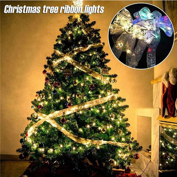 Коледна украса LED панделка Приказни светлини Наниз X-mas Tree Орнаменти за дома 2023 Направи си сам лъкове Navidad Нова година 2024