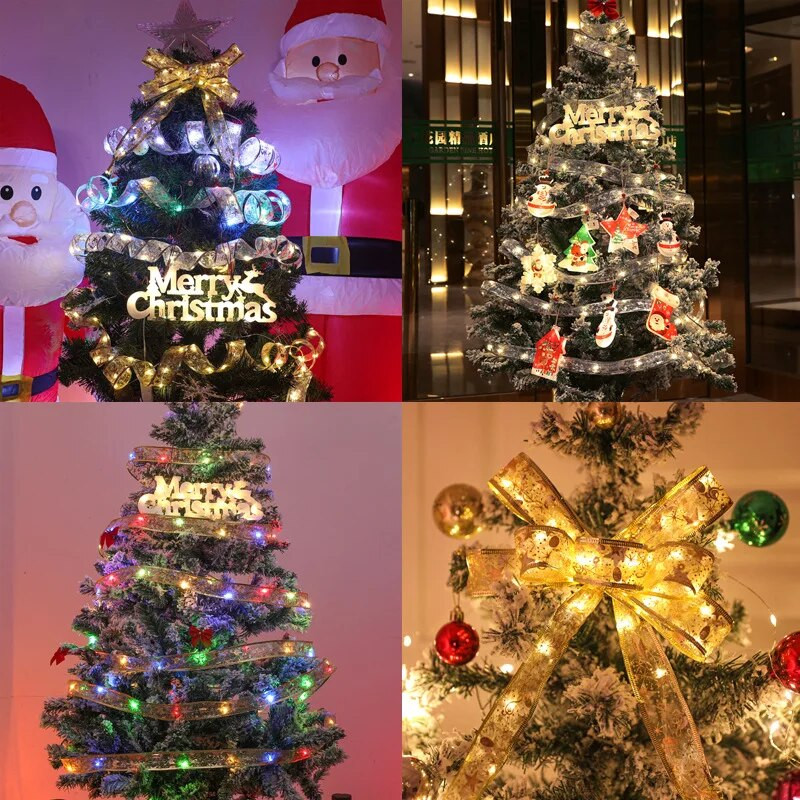 Karácsonyi dekoráció LED szalag tündéri fényfüzér karácsonyi fadíszek otthonra 2023 DIY íjak Navidad Újév 2024