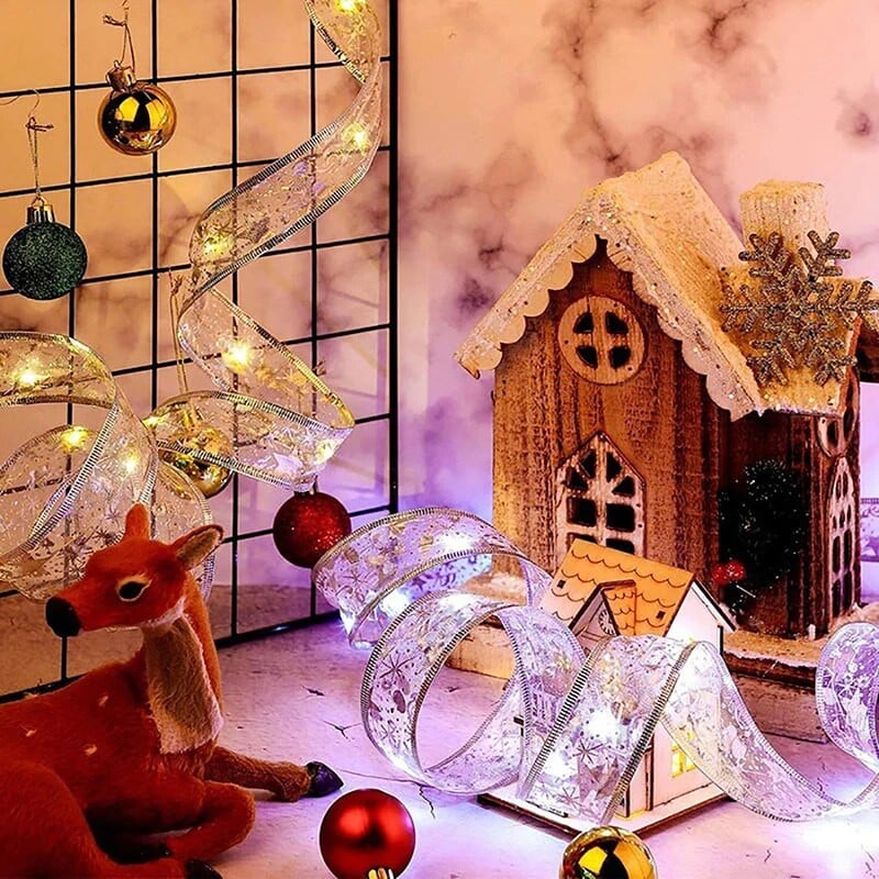 Karácsonyi dekoráció LED szalag tündéri fényfüzér karácsonyi fadíszek otthonra 2023 DIY íjak Navidad Újév 2024