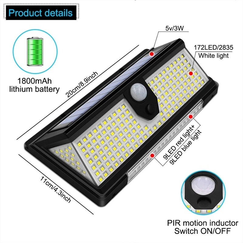 100/190 Ηλιακό φως Led Αδιάβροχο λαμπάκι LED ηλιακό φωτιστικό εξωτερικού χώρου PIR αισθητήρας κίνησης ηλιακό φωτιστικό τοίχου Φωτισμός διακόσμησης κήπου