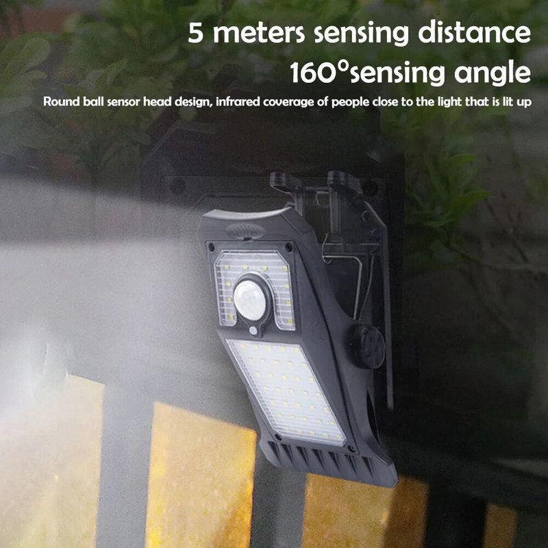 Kerti lámpa klip típusú napelemes lámpák DC5,5 V kültéri útmozgásérzékelő vízálló világítás USB újratölthető meleg fény/hideg fény