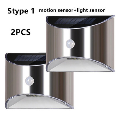 Hot Sell Solar Light LED napelemes fali lámpa PIR mozgásérzékelő, rozsdamentes acél héj világítás kültéri kerti fali kerítés lépcsőhöz