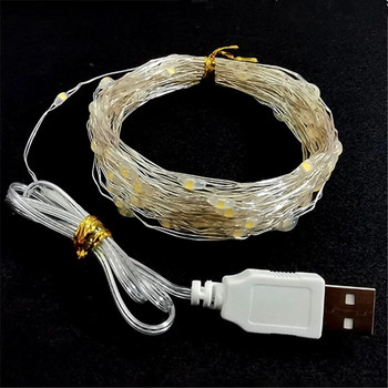 5/10/20M USB LED струнни светлини Медни сребърни жични гирляндни светлини Водоустойчиви приказни светлини за коледна украса на сватбено тържество