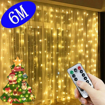 6x3M USB LED завеси Festoon Led светлина Гирлянди Коледни светлини Рамадан Декорации Струнни светлини Сватбен декор Нова година 2024