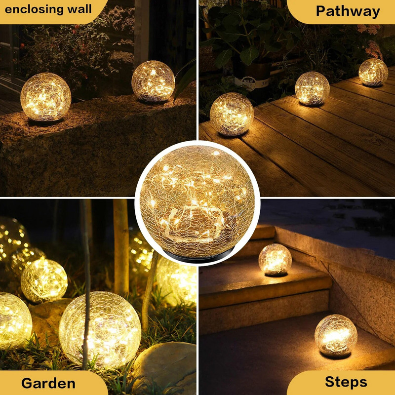 Solarna vrtna svjetla Napuknuta staklena kugla Vanjska vodootporna obojena 30 LED svjetiljka Zemljina pejzažna svjetiljka Dekoracija dvorišta Solarna globus svjetla
