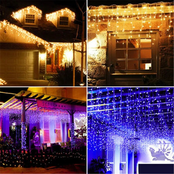 5 м водоустойчиви коледни лампички с капаци Icicle String Light for Eaves Wedding Balcony House Holiday Outdoor Decorations