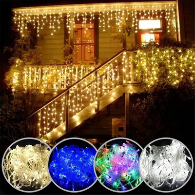 5 м водоустойчиви коледни лампички с капаци Icicle String Light for Eaves Wedding Balcony House Holiday Outdoor Decorations